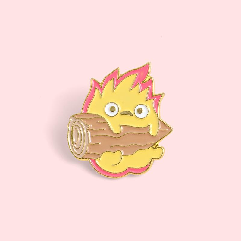 Flame Charming Cartoon Log Shaped Brooch Vibrant Enamel Pin For Unique Style Decoration