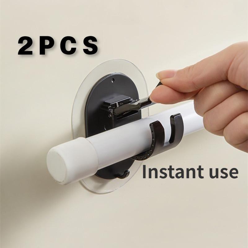 2pcs Self-adhesive Hooks Non Perforated Curtain Rod Clamp Hooks Shower Curtain Rod Hanger Brackets Household Fixed Clamp Hanger