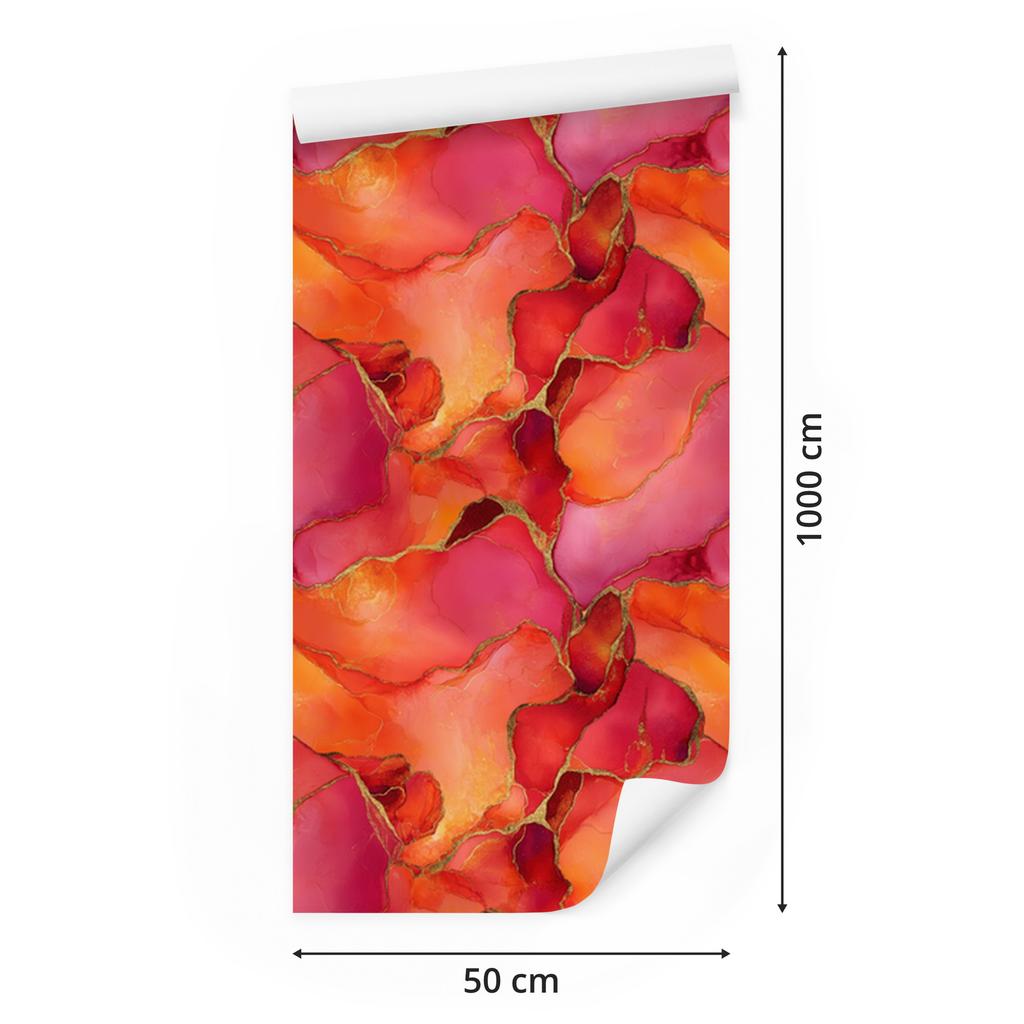 Ink Red, Peach and Coral Wallpaper 50x1000