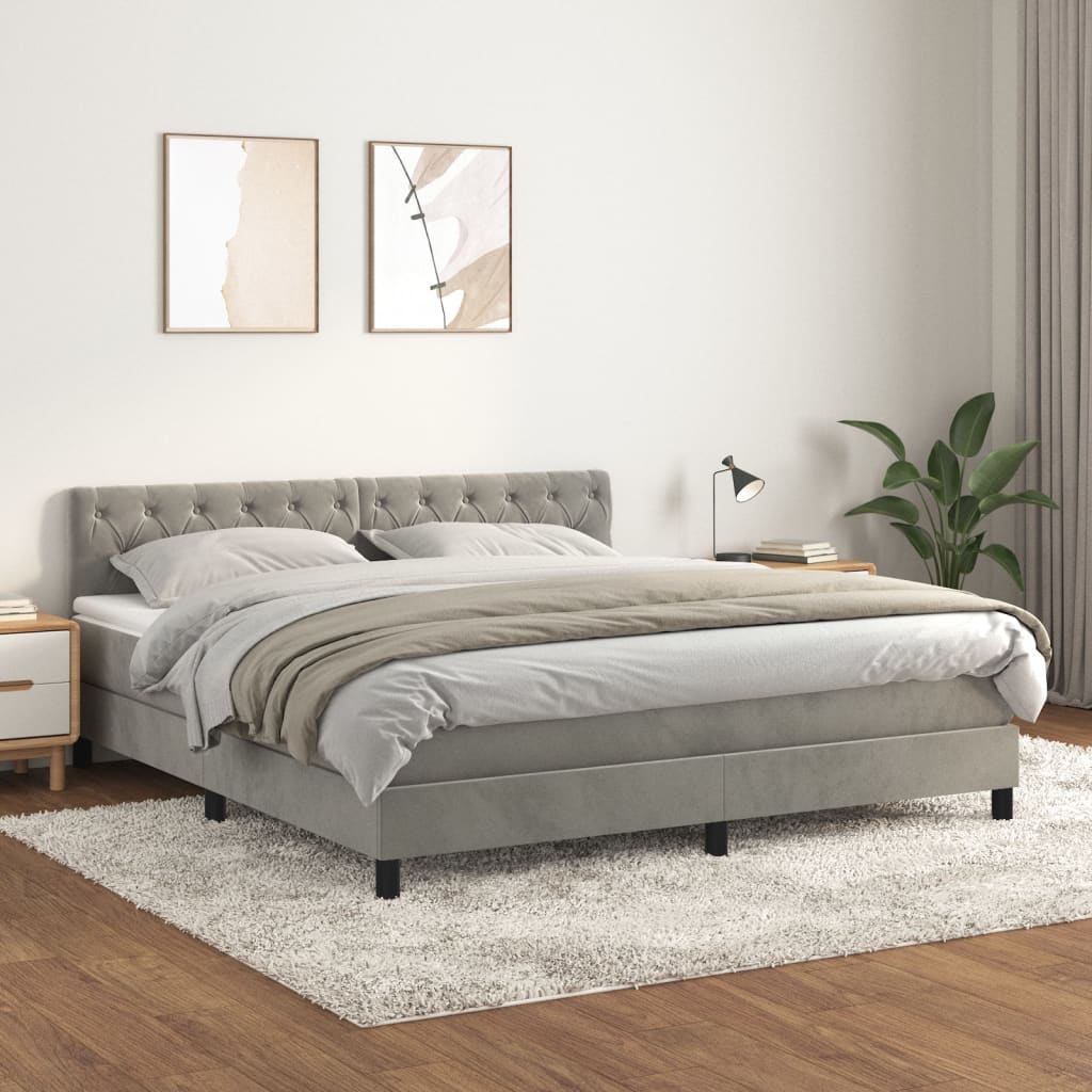 Box Spring Bed with Mattress Light Grey 160 x 200 cm Velvet