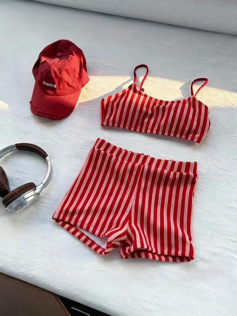 Japonsko-korejské pruhované dvoudílné plavky: Dámské plážové bikiny pro horkou dovolenou, Sexy pro malá prsa, Zeštíhlující plavky