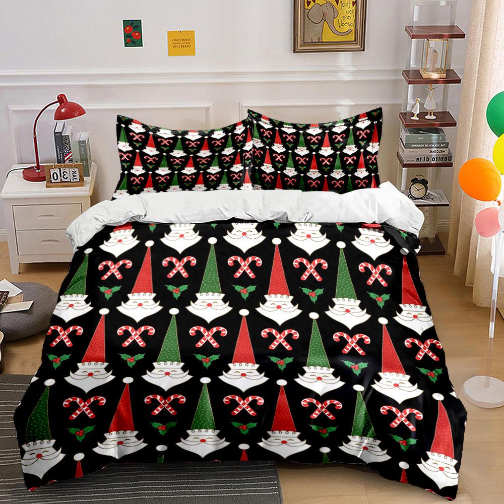 Santa Gnomes & Candy Canes Pattern Bedding Duvet Cover Set Duvet Cover Pillowcases (1*Duvet Cover 2*Pillowcases, without duvet insert)