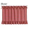Oven Side Window Drapes Buffalo Plaid Curtain Skirt, Door with Ribbon Bows, Rustic Small Space Decor Half for Farmhouse Kitchen Sink, Cabinet,