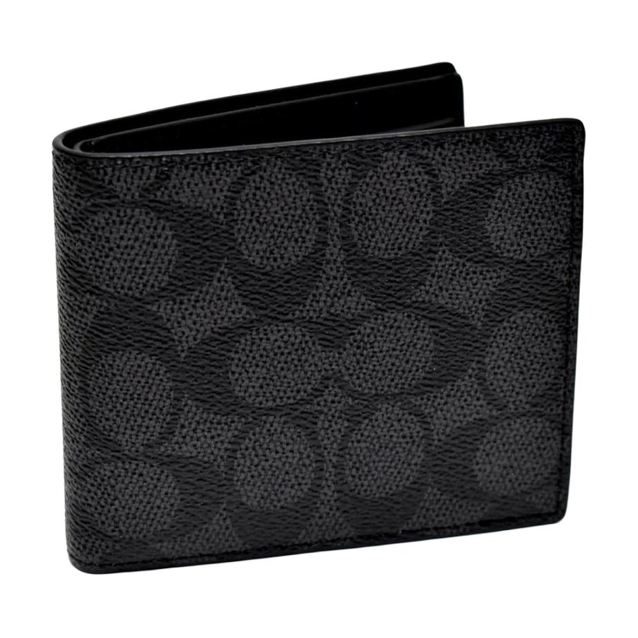 New COACH Billfold Wallet Coated Canvas Wallet Trumpets Men's Black CY394-QBMI5