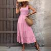 Dames U-hals Mouwloze Midi Jurk Losse Pasvorm Hoge Taille Elegante Gelaagde A-lijn Maxi Jurk