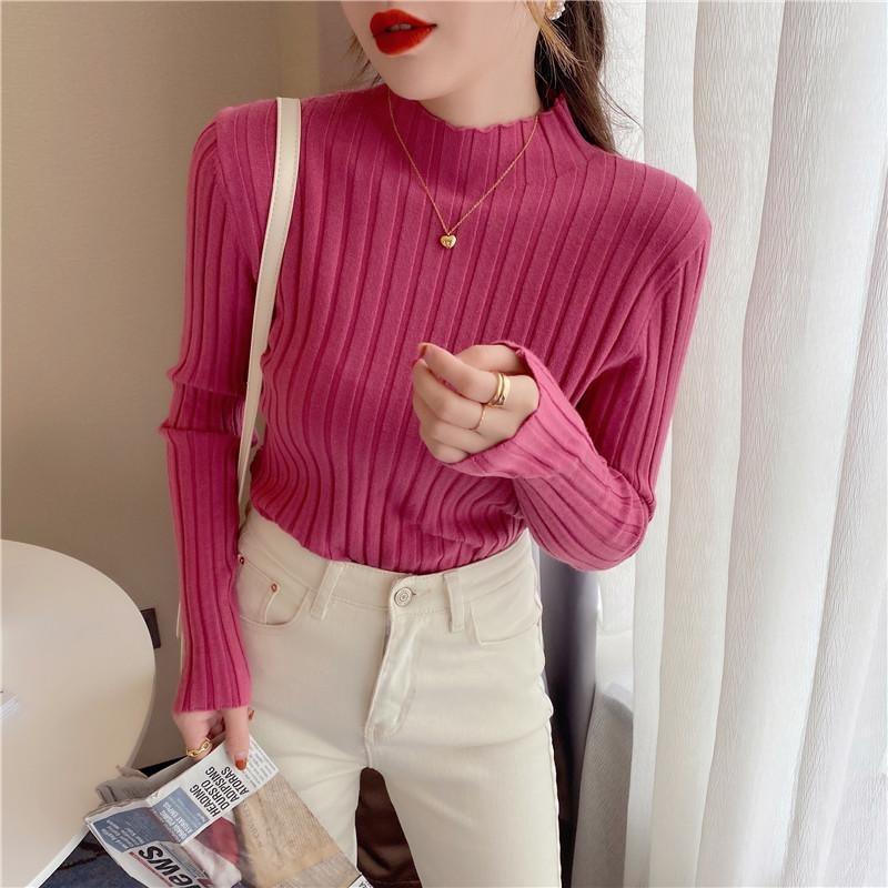 Autumn and Winter Semi-turtleneck Bottoming Sweater Women's Inner Pit Strip Pullover Shirt Solid Color Casual Tops Elegant Thin Simple Clothing
