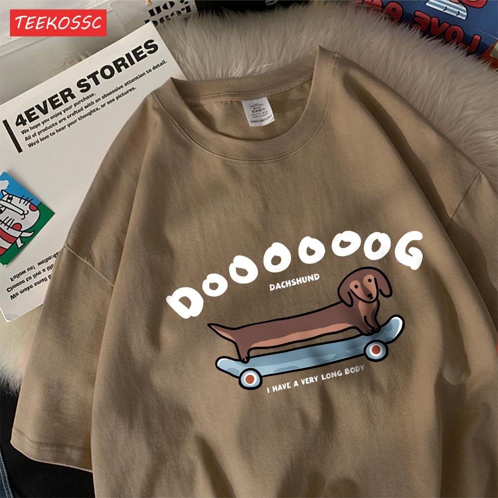 

A Long Dog Is Paddling A Long Skateboardcotton Women TShirts Cartoons Prints Tops ONeck Soft Oversize T Shirt Summer Clothes S