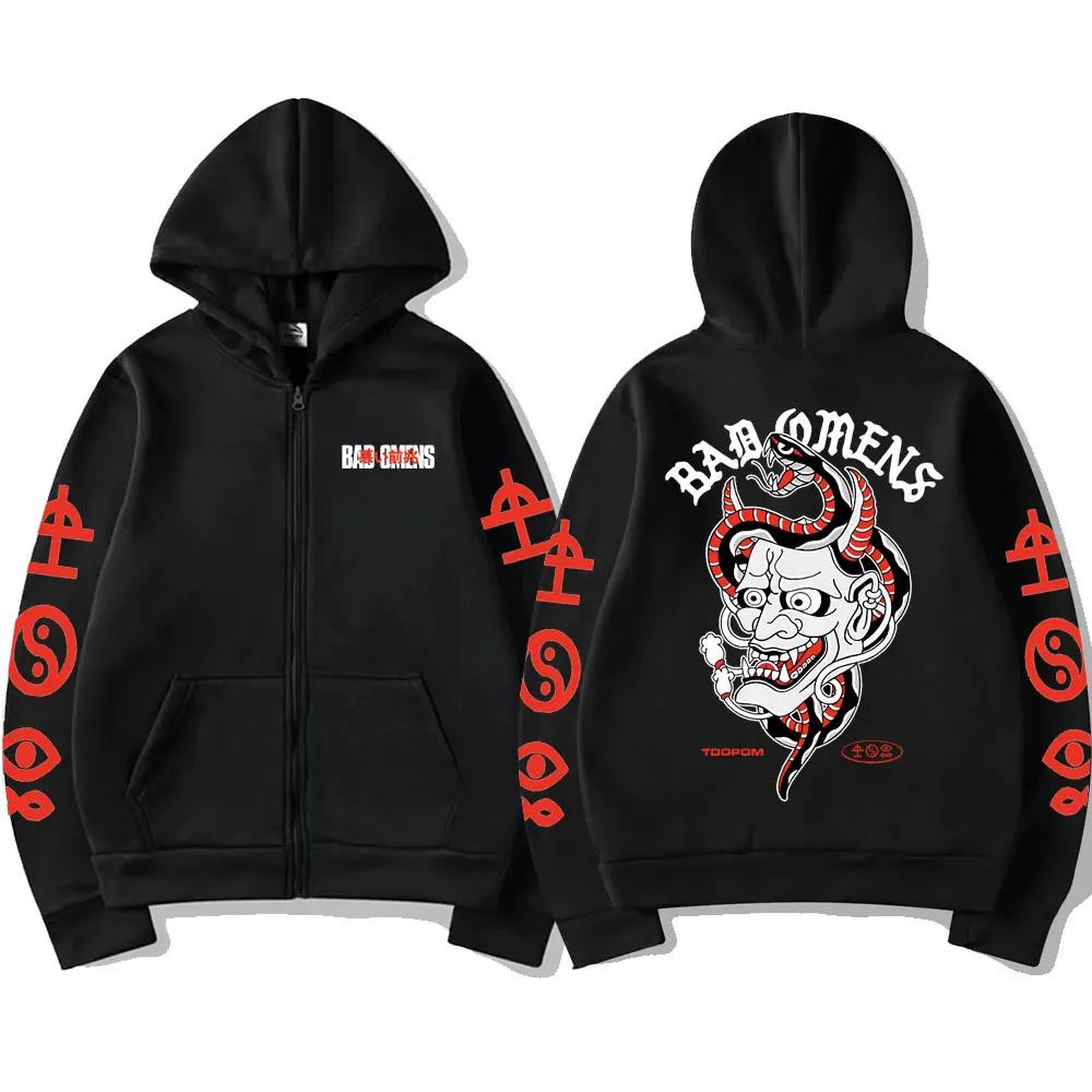 Awesome Rock Band Bad Omens Graphic Print Zipper Hoodie Men Women's Vintage Gothic Oversized Zip Up Jacket Unisex Y2k Streetwear