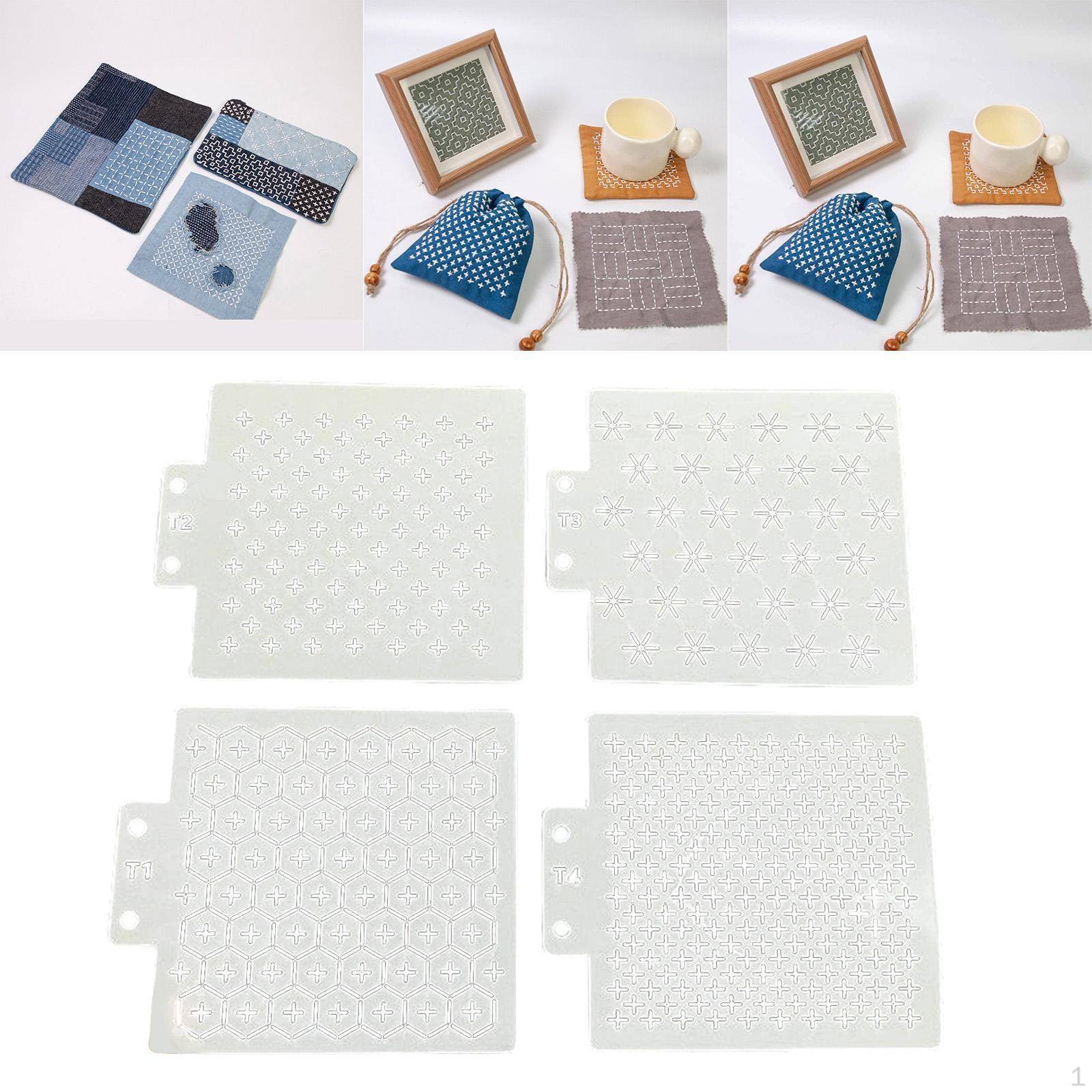 

4x Sashiko Stencils Geometric for Tea Mat Reusable Pattern Template Art Projects