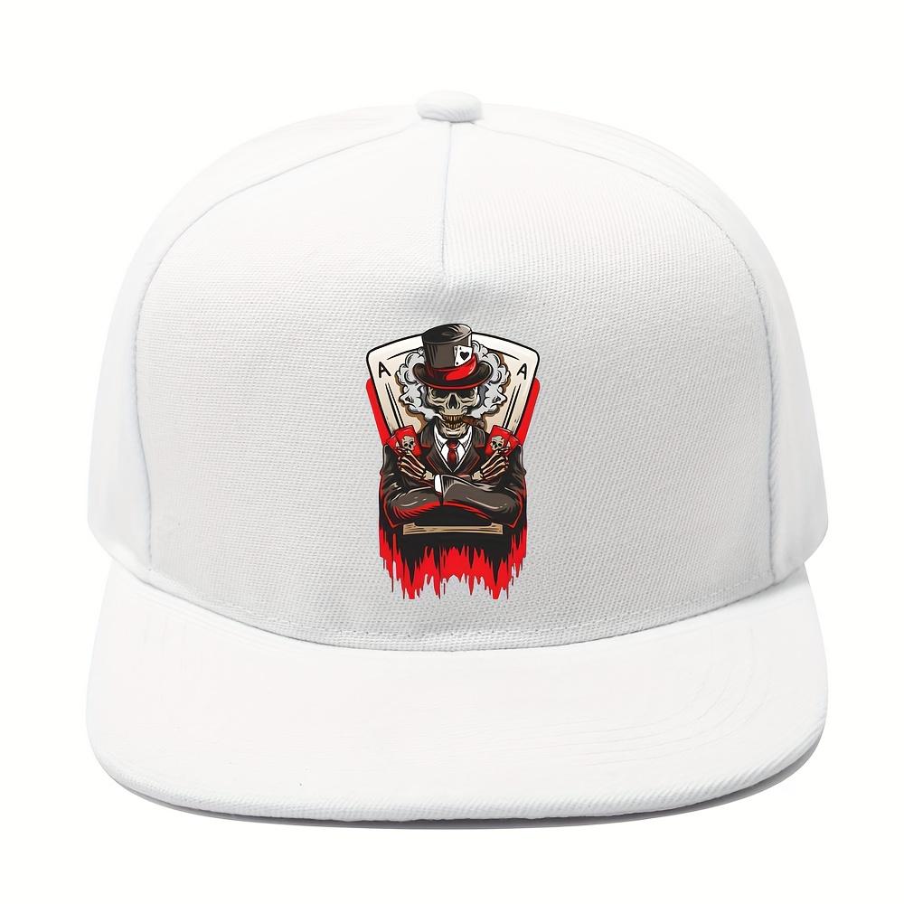 

Кепка для игры в карты с принтом Череп и Тузы Уличная мода Плоский козырек Регулируемая Унисекс Шляпа One Size