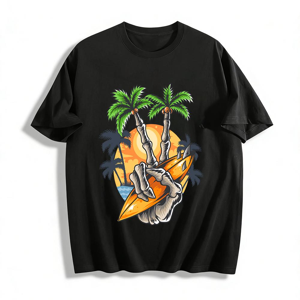 Skeleton Hand Coconut Tree Surfboard West Coast Vintage Tee Pure cotton T-shirt XXS