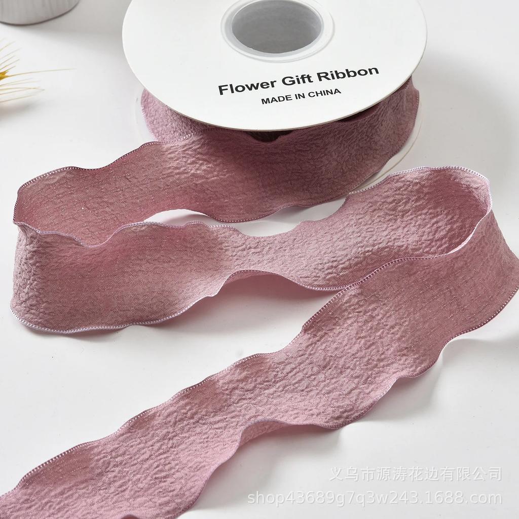 1PC 10 Yards Fishtail Yarn Ribbons 2.5cm Wave Edge Pleated Gifts Packaging Material Gift Wrapping Bouquets Chiffon Ribbon