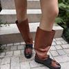 Cowhide Version~ Genuine Leather Retro Straps But Knee Boots Women's British Style Thick Heel Pleated Stack Wide Tube Knight Boots