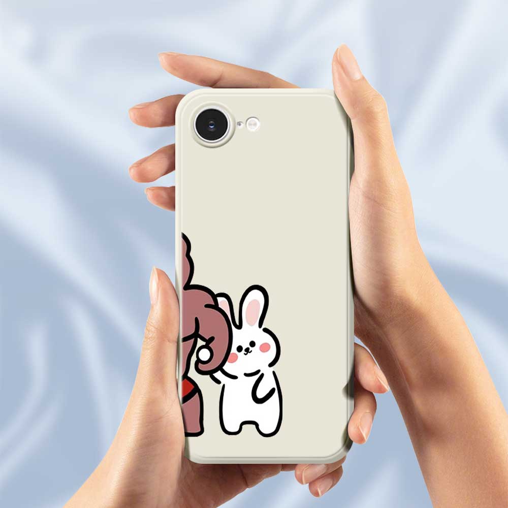 For iPhone 16e Case White Rabbit Pattern Printing Straight Edge TPU Phone Back Cover
