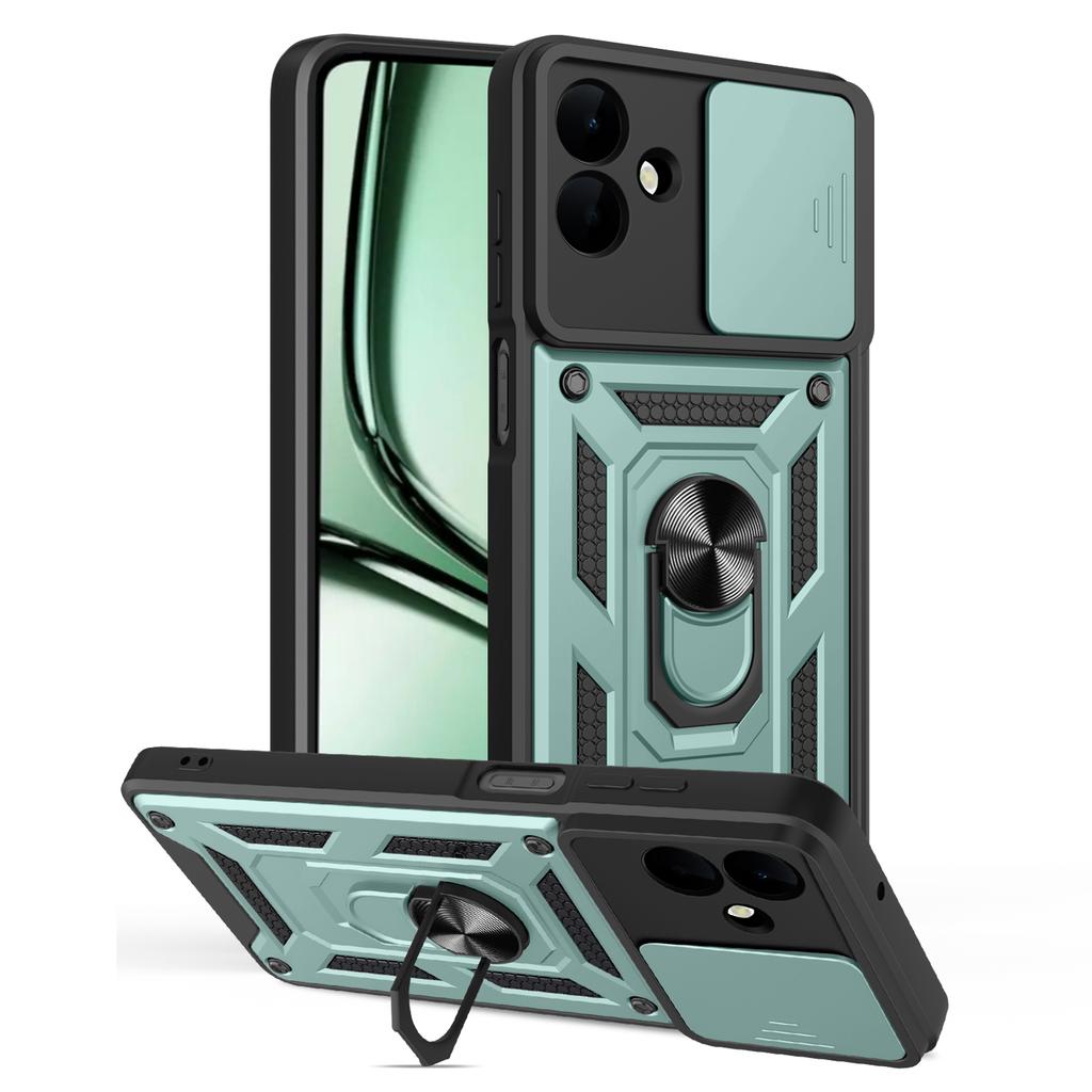For Samsung Galaxy A07 4G Case with Slide Camera Lid PC+TPU Kickstand Phone Cover