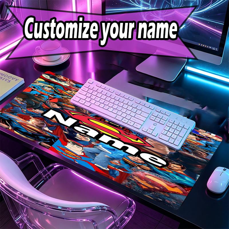 Custom Name Personalized Superman Pattern Mousepad, Laptop PC Desk Mat, Decorative Desk Mat for Home Keyboard Pad Gift