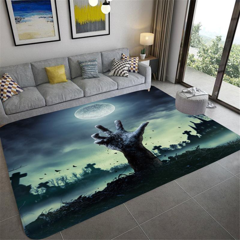 Flannel Area Rug Anti-slip Modern Abstract Carpet Welcome Door Mat Anti-Slip Doormat Halloween Carpet with Pumpkin Pattern