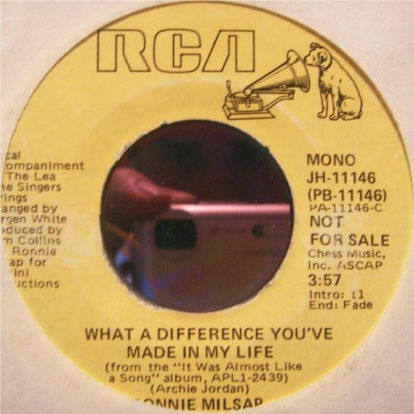 

7inch Record RONNIE MILSAP - What A Difference You ve Made In My JH11146PROMO RCA 1977 US Country/Folk Used
