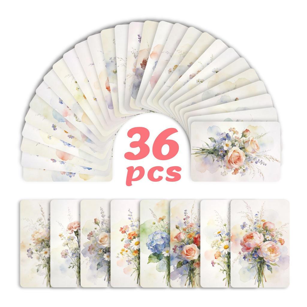Soft Watercolor Bouquet Healing Card 36 Sets Wind Hand Account Material Wall Decoration Universal Blessing Card