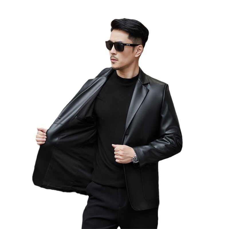 New Haining leather jacket men's sheepskin slim fit Korean version handsome suit collar locomotive light luxury autumn men's suit