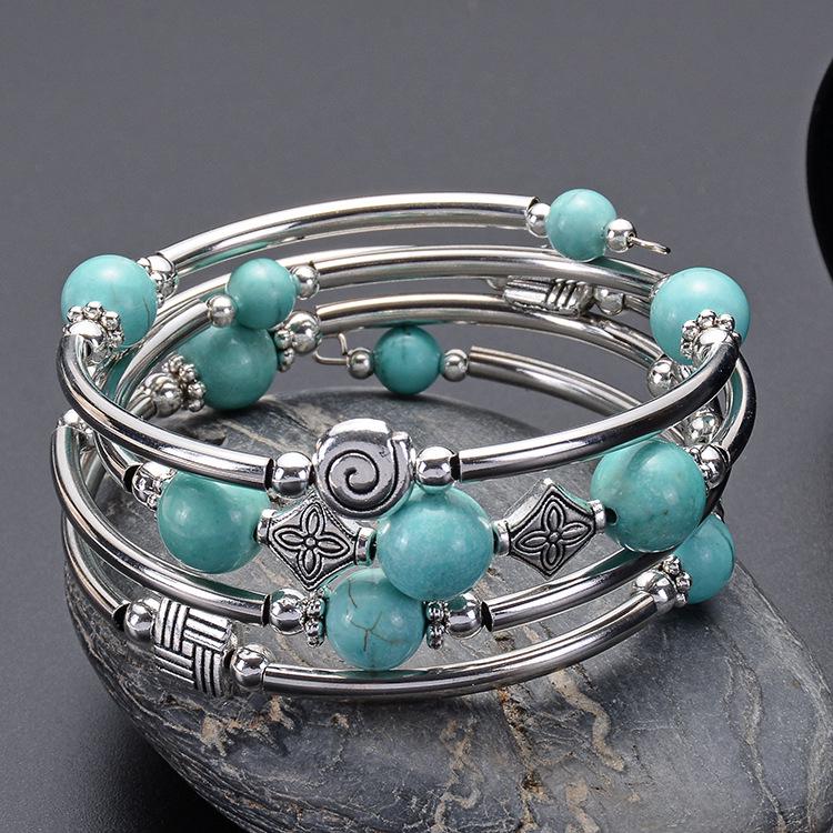 Bohemian Style Natural Turquoise Wrap Bracelet for Women - Multilayer Design
