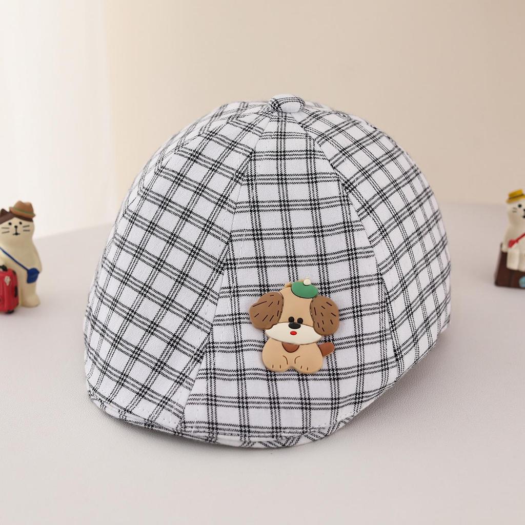 Retro Plaid Baby Beret – Spring/Summer Sun Hat with Embroidered "23" for Infants & Toddlers