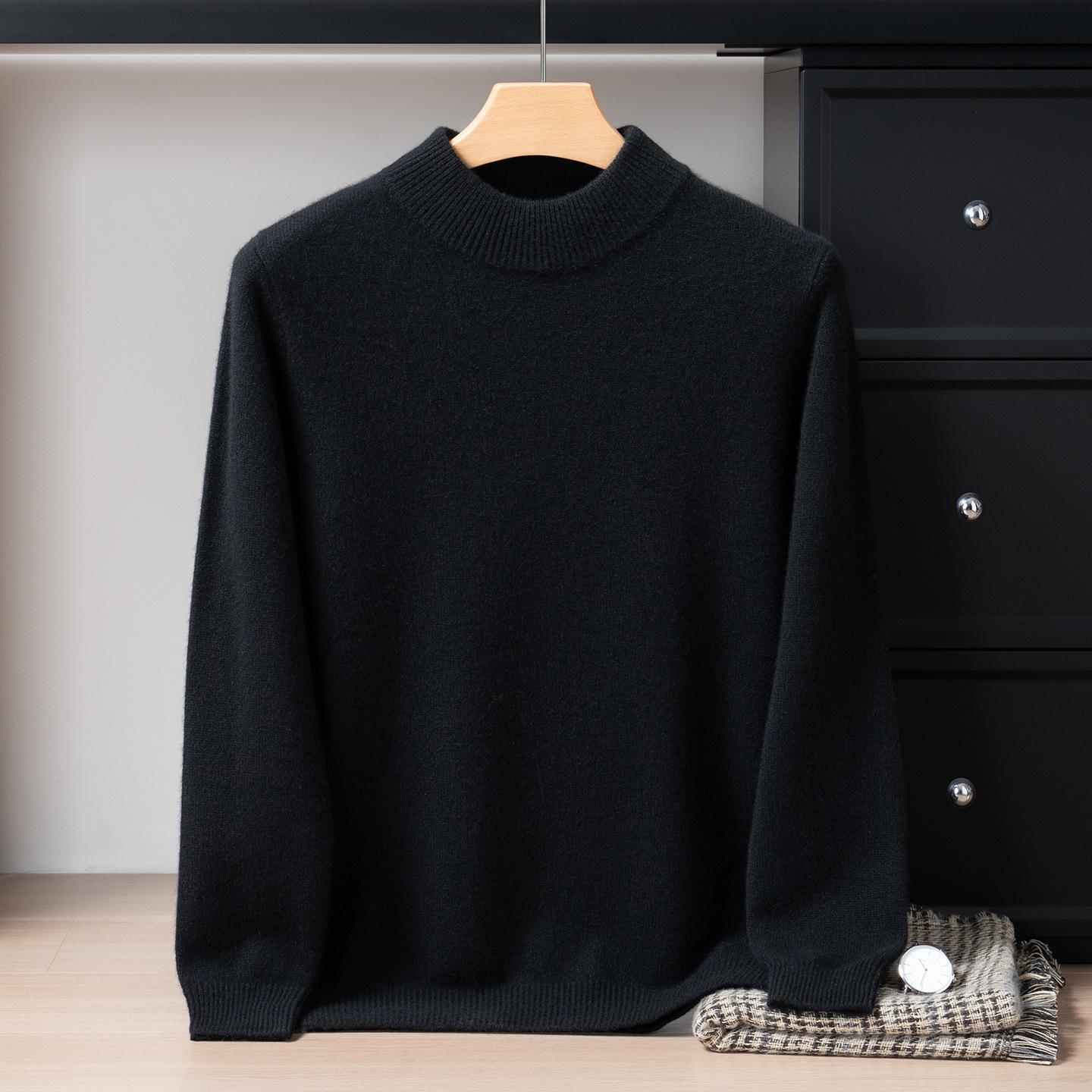 Baby feeling small cashmere 7 stitches double strand thickened semi-turtleneck 100 pure cashmere sweater XXXL чёрный 24980₽