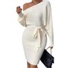 2024 Autumn Women's Solid Color Asymmetric Tie-Waist Long Sleeve Dress