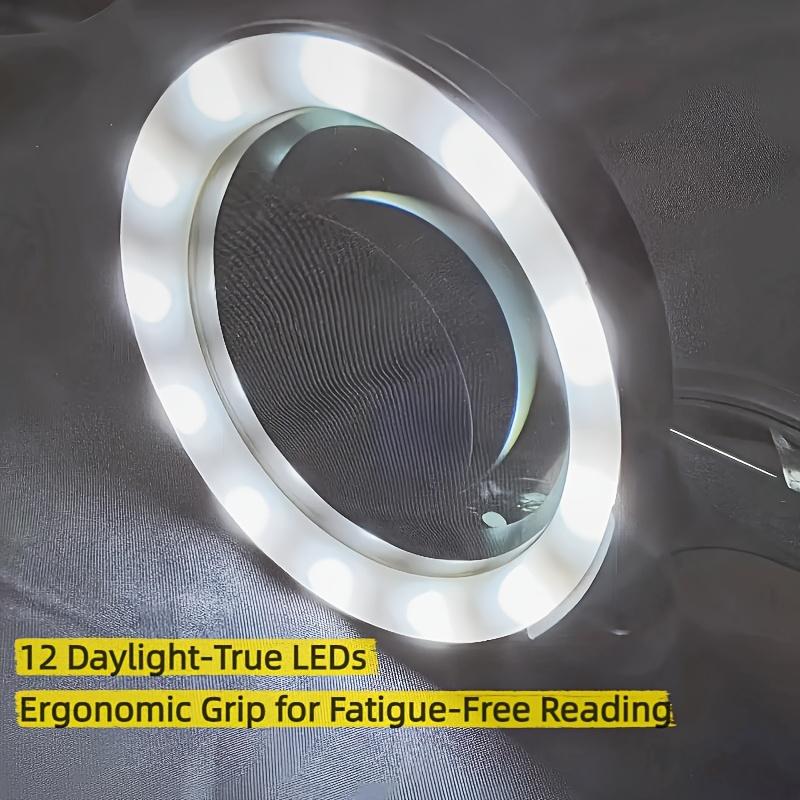 10X Handheld Large Reading Magnifying Glass with 12 LED Lights, Suitable for the Elderly, Maintenance, Coins, the Elderly Reading Magnifying Glass