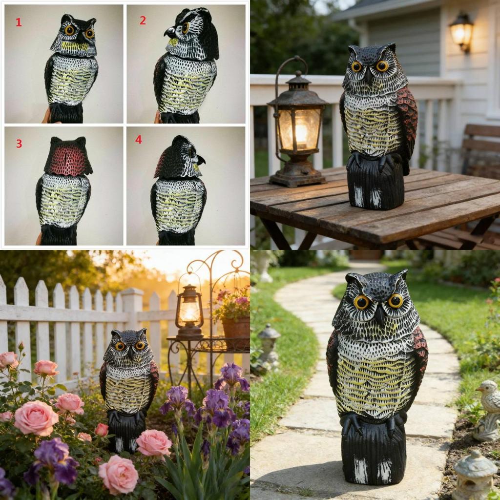 Dekoracja Ogrodowa Sowa Odstraszacz Z Ruchomą Głową Do Odstraszania Ptaków i Gryzoni Na Podwórku