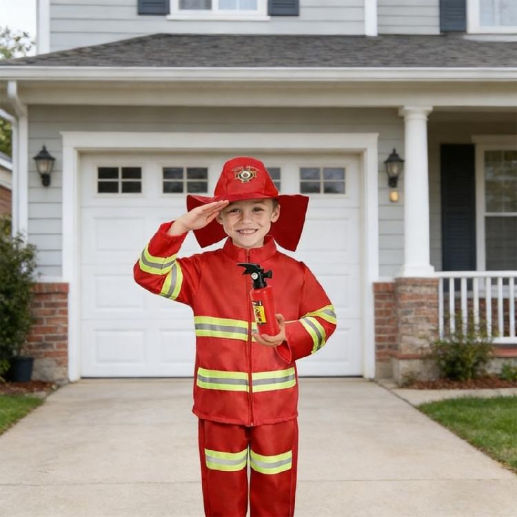 8-teiliges Feuerwehrmann-Kostüm für Kinder Feuerwehrmann Verkleidungskleidung Feuerwehrmann-Kostüm mit Spielzeugzubehör-Set für Rollenspiele