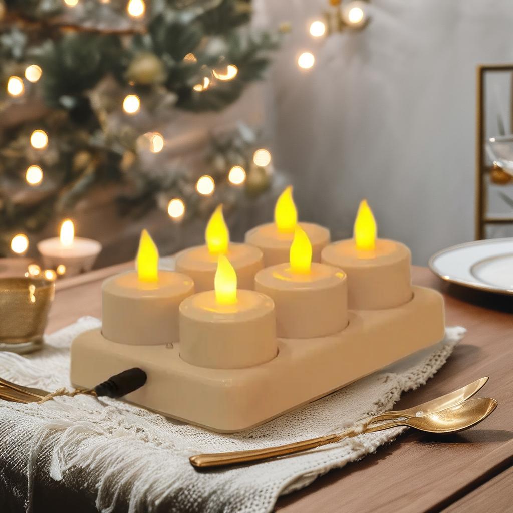 USB Şarj Edilebilir LED Mum Işığı 6 Mum Alevsiz Titreyen Dekorasyon Ev Kullanımı Düğünler Noel & Cadılar Bayramı Hediyesi İçin
