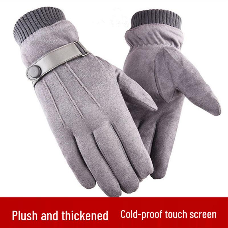 Men's Winter Suede Gloves: Warm, Fleece-Lined, Windproof, Touchscreen-Compatible for Driving & Cycling