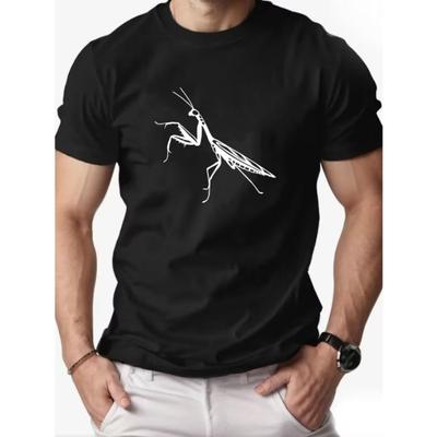 T-shirt Casual Estiva da Uomo Taglia Europea con Stampa di Mantide Religiosa | Girocollo, Tessuto Leggermente Elasticizzato, Perfetta per Spiaggia, Weekend, Sport, Corsa