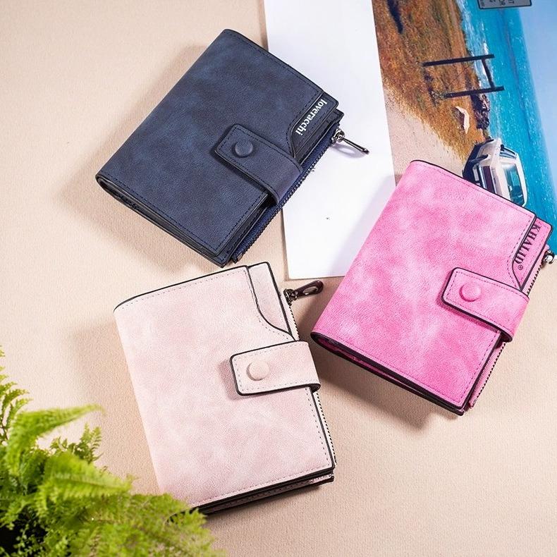 High Quality Women Wallet Revival Short Nubuck Leather Wallets for Female Three Fold Fashion Zipper Hasp Coin Purse Holders