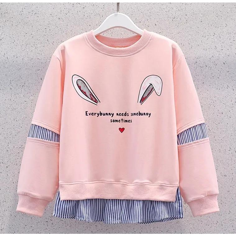 Mädchen Frühling Casual Anzug Mittleren und Großen Kindern Langarm Rundhals Pullover + Jeans Zwei-stück Set