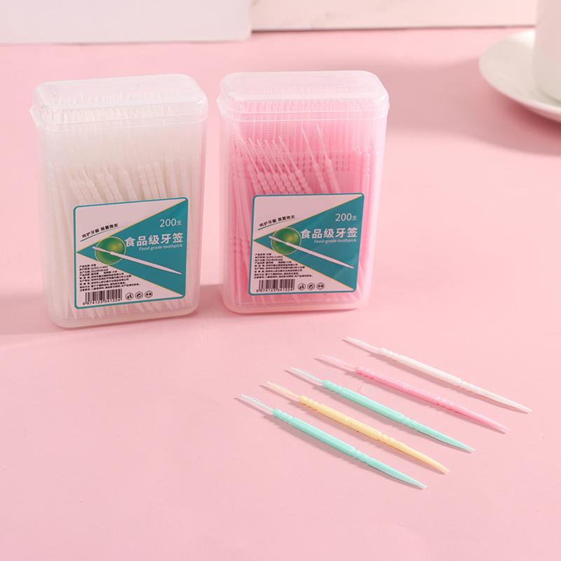 200Pcs/Set Soft Plastic Double-Head Brushed Toothpick Oral Care Dental Floss