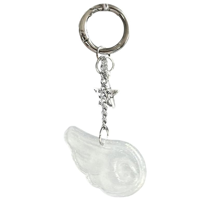 

Sweet Bright Color Resin Keychain Angel Wing And Star Design Trendy Gift For Teen Girls Lightweight Decors білий