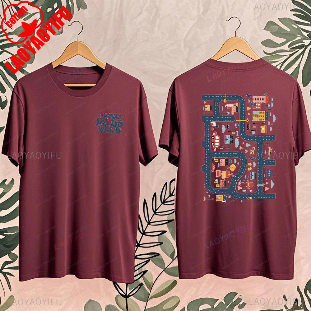 Fathers Day Mens Graphic T Shirts Tired Dads Club Funny Play Cars on Back Graphic Cotton Casual Daily Wear Dad Gift for Him