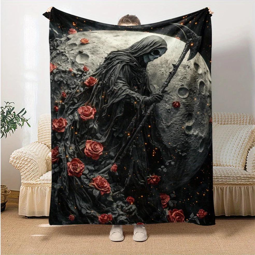 

Grim Reaper Flannel Blanket Gothic Throw for Couch or Bed Soft and Durable Perfect Gift for Horror Fans and Halloween Decor 40x50in