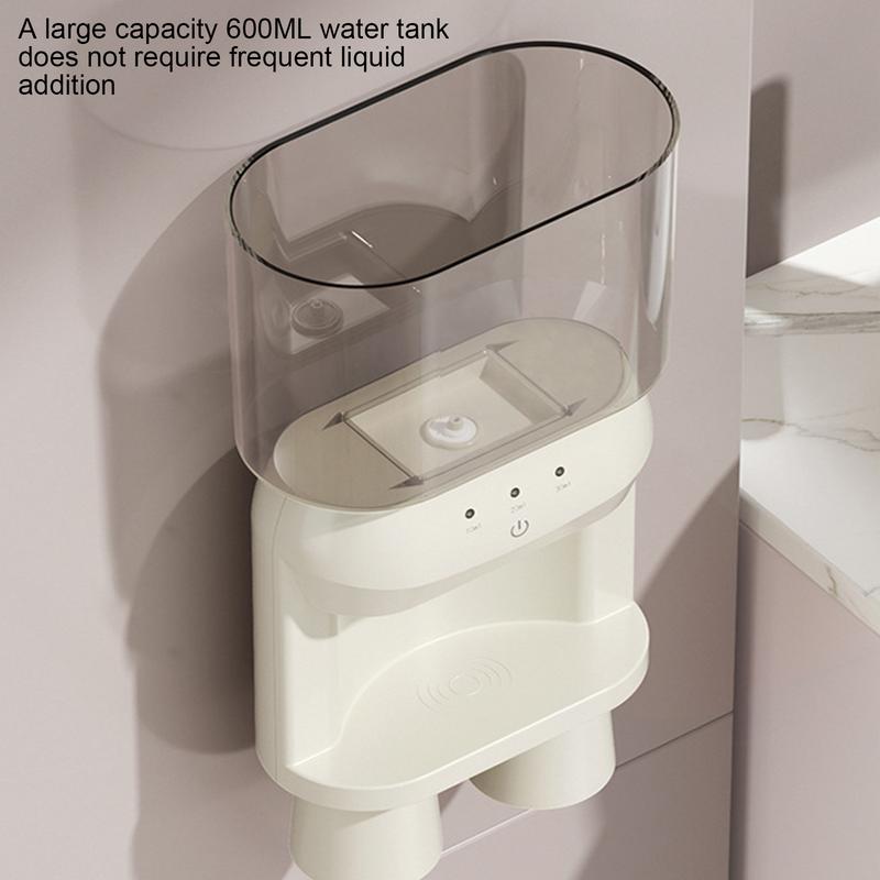 Smart Mouthwash Dispenser 600ml Wall-Mounted Mouthwash Container Rechargeable Bathroom Mouthwash Dispenser with 2 Magnetic Cups