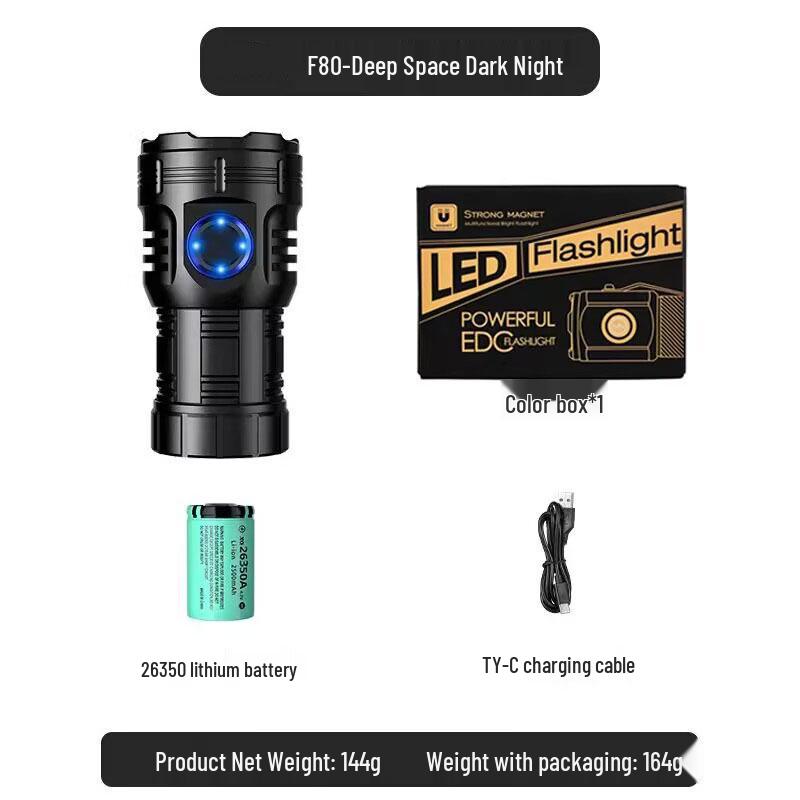 Rechargeable Ultra-Bright Eight-Eyed Monster Flashlight with Red Warning Light for Outdoor and Household Use