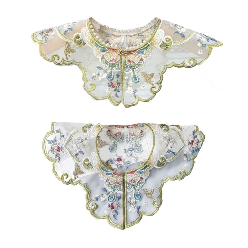 Chinesischer gestickter falscher Kragen Perle Blumenmuster Kragen für Mädchen Chinesisches antikes / Abschlusskostüm Dekorativ