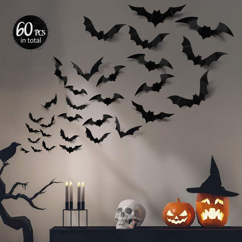 12pcs Halloween 3D Black Bat Spider Wall Stickers Halloween Party DIY Decorative Wall Decal Horror Bats Removable Stickers Decor