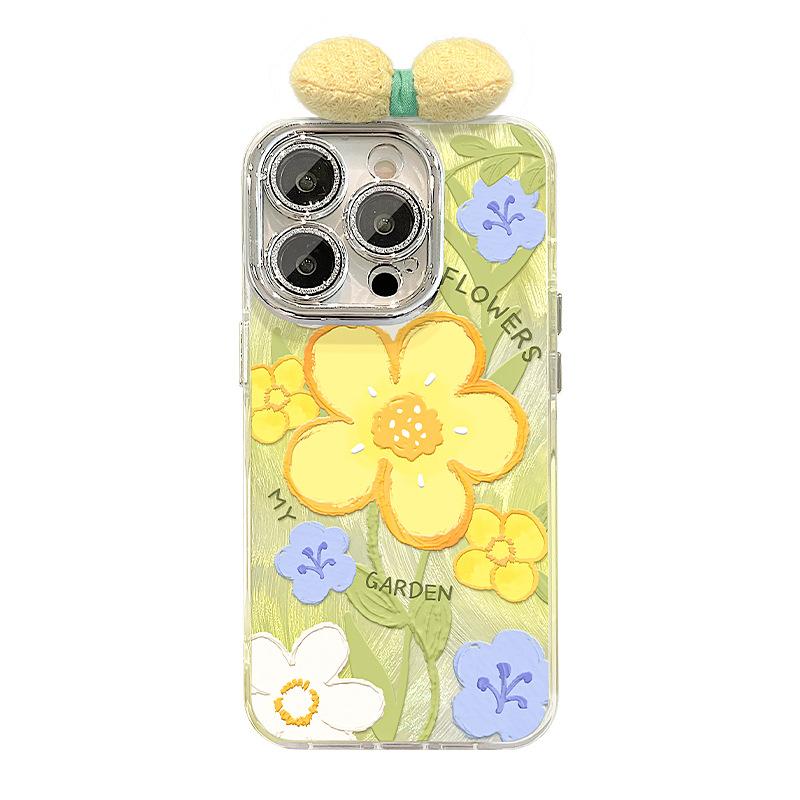 

Масляная живопись Желтый браслет Подходит для Apple 16 Пуховая пряжа Чехол для мобильного телефона 15pro Кукла-бант 13 Подставка 14 Противоударный 8 Redmi K40/K40 Pro