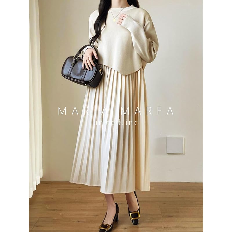 [MARIA MARFA] Set 2 piese damă tricot o piesă primăvară toamnă lungime lungă casual La modă mânecă lungă set alb murdar 5S-M04-OWM