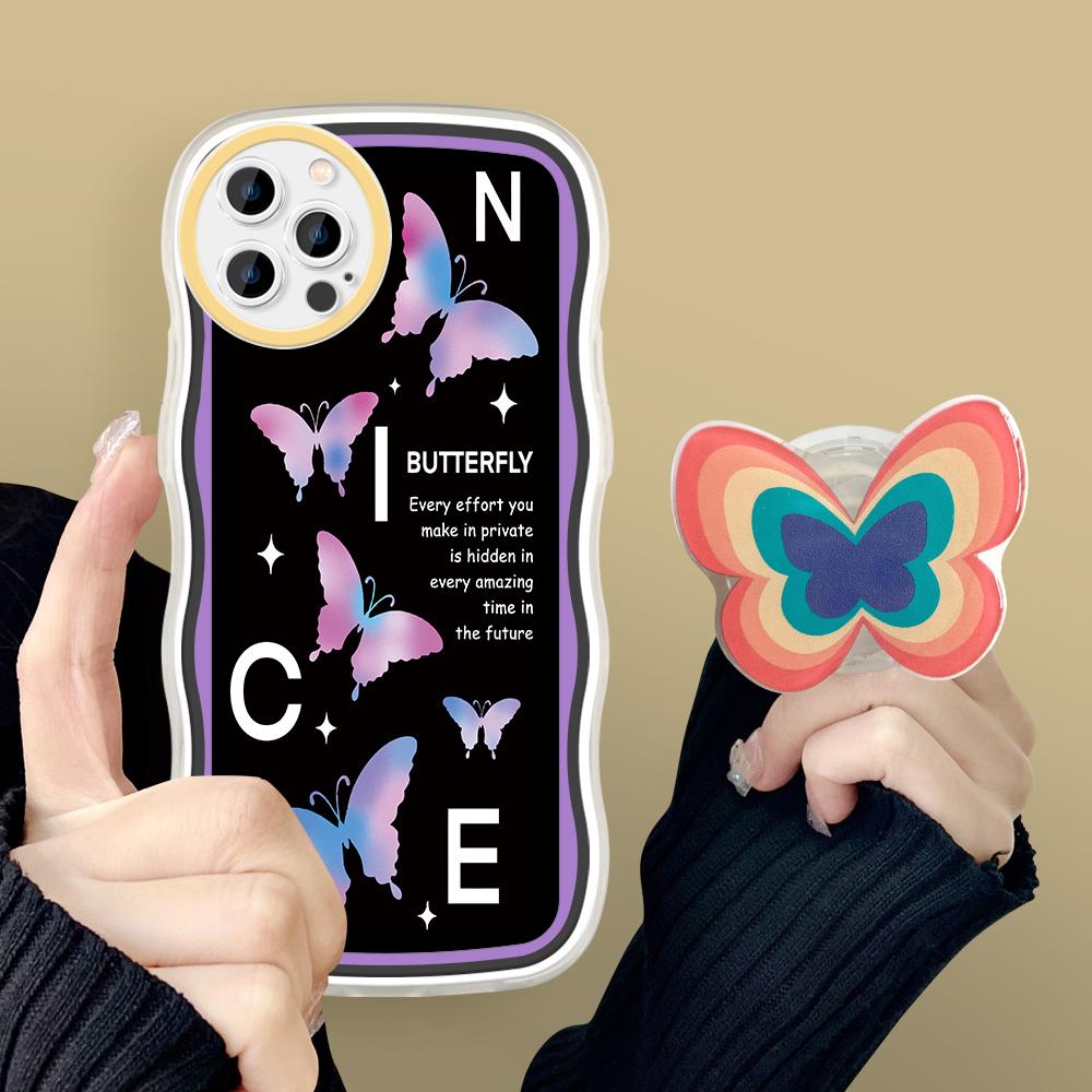 

Мягкий чехол-держатель с подставкой для телефона Samsung Galaxy S23 Ultra 5G S22 S21 S20 FE S10 M23 A11 A72 A32 A03 A33 A03S J7 Prime J6 с милым волнистым чехлом-бабочкой