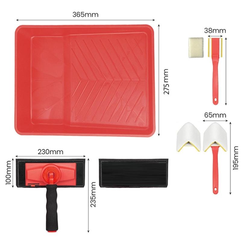 9Inch Rotating Handle Paint Brush Set With Edges Trimmer And Paint Tray For Professional Painting And DIY Projects