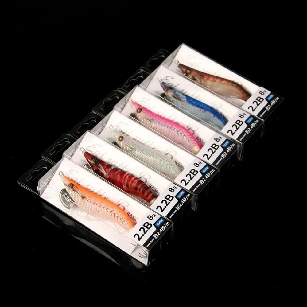 6g/8g Leurre de Pêche Crochet Artificiel Calamar Jigs Noctilucent Calamar Seiche Jigs Leurres Spinnerbait Crevette en Bois Pour la Pêche en Mer