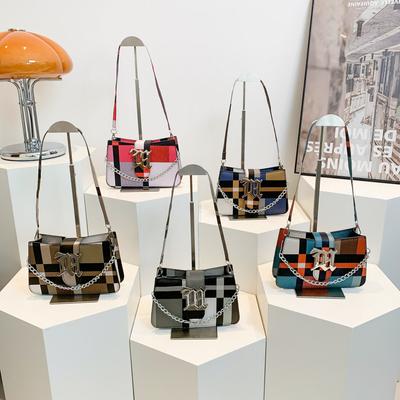 Diseño Nicho Bolso Pequeño de Axila para Mujer en Verano Nueva Moda Color Contrastante Alto Valor Un Solo Hombro Cruzado Bolso Cuadrado Pequeño
